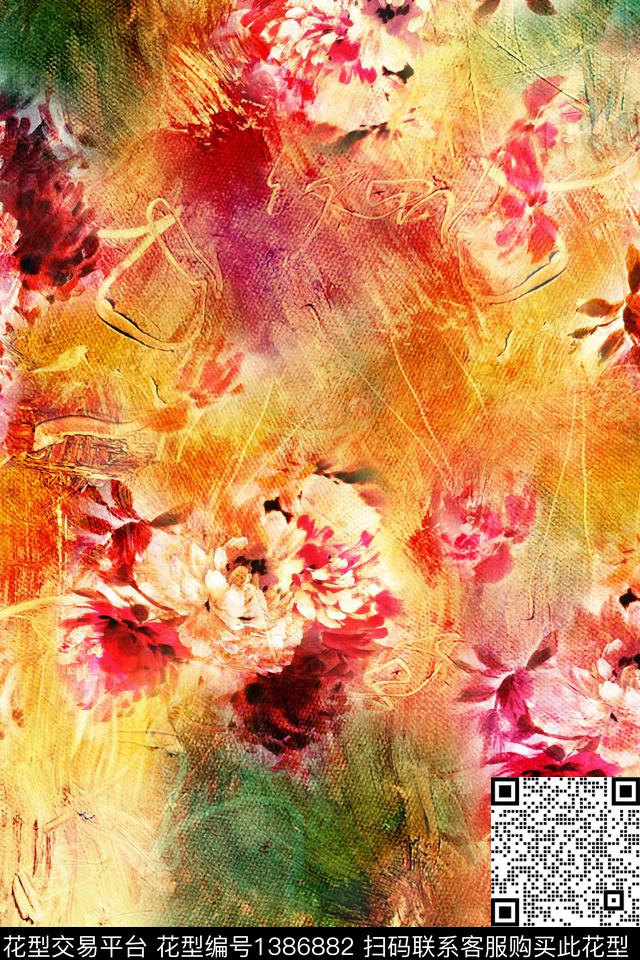 花卉大牌风香云纱数码印花华亿平台下载（图片编号: 1386882） - 瓦栏（Walan）