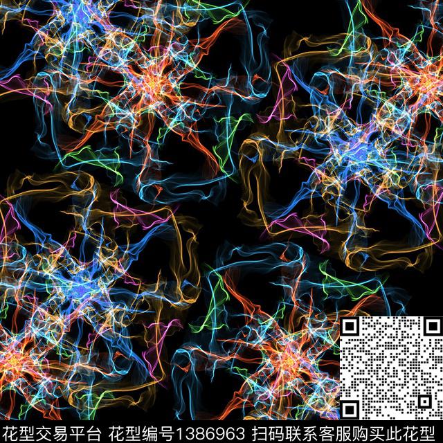 线条画大牌风迷幻数码印花华亿平台下载（图片编号: 1386963） - 瓦栏（Walan）