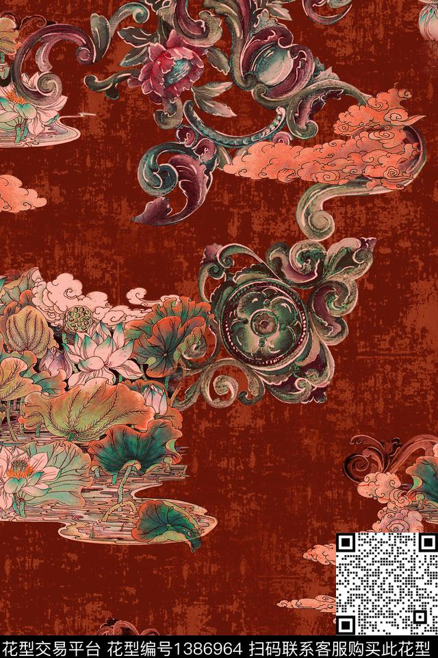 花卉香云纱中老年数码印花华亿平台下载（图片编号: 1386964） - 瓦栏（Walan）