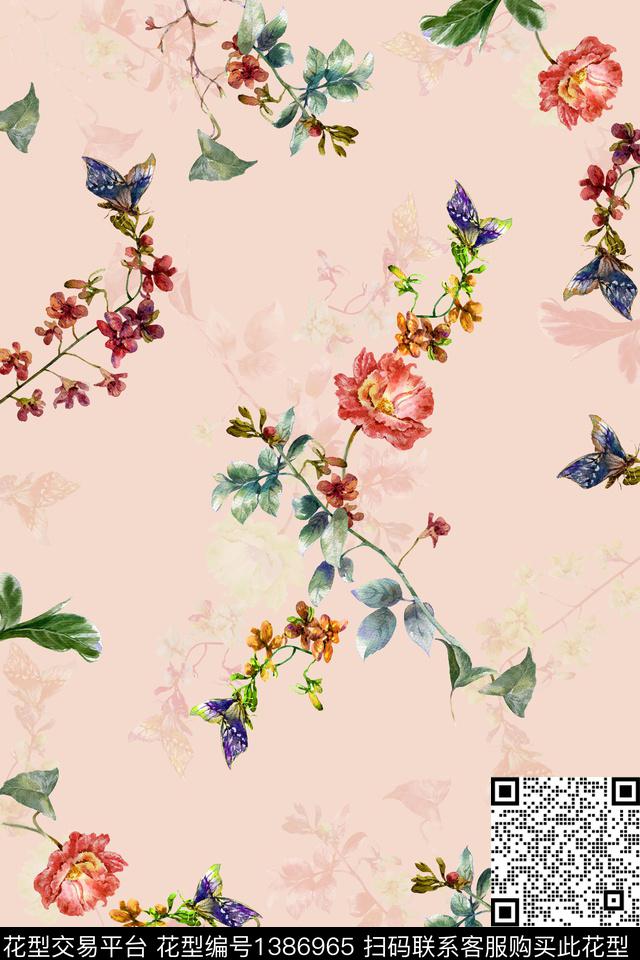 趋势华亿平台清爽底花卉花卉数码印花华亿平台下载（图片编号: 1386965） - 瓦栏（Walan）