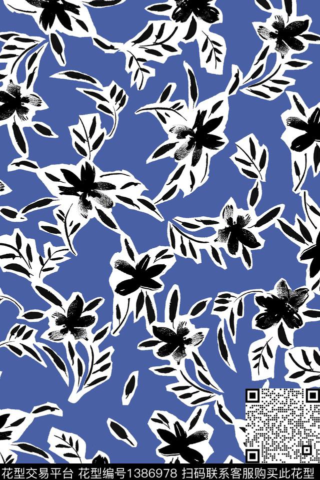 抽象花卉大牌风休闲数码印花华亿平台下载（图片编号: 1386978） - 瓦栏（Walan）