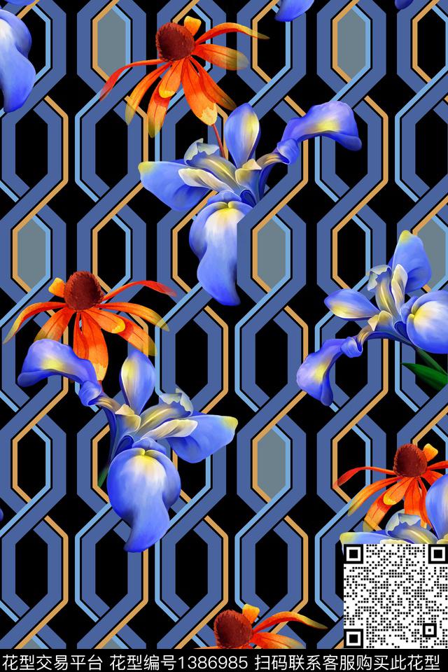 几何女装花卉数码印花华亿平台下载（图片编号: 1386985） - 瓦栏（Walan）