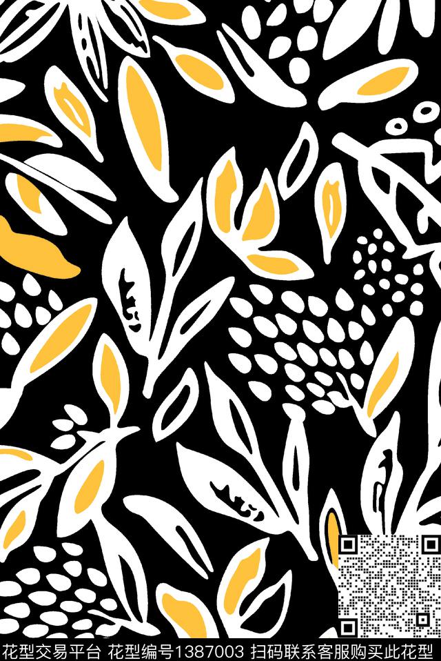 几何绿植树叶男装数码印花华亿平台下载（图片编号: 1387003） - 瓦栏（Walan）