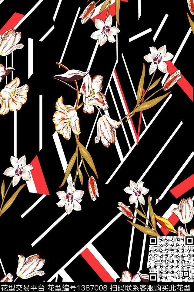 花卉大牌风中国风数码印花华亿平台下载（图片编号: 1387008） - 瓦栏（Walan）