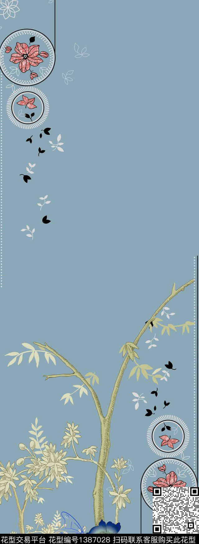 蝴蝶女装定位花植物数码印花华亿平台下载（图片编号: 1387028） - 瓦栏（Walan）