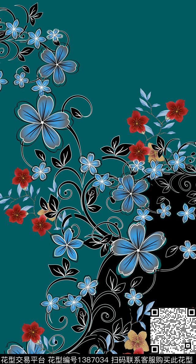女装定位花中国风定位花真丝数码印花华亿平台下载（图片编号: 1387034） - 瓦栏（Walan）