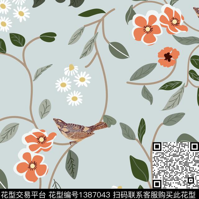 绿植树叶花卉小碎花传统印花华亿平台下载（图片编号: 1387043） - 瓦栏（Walan）