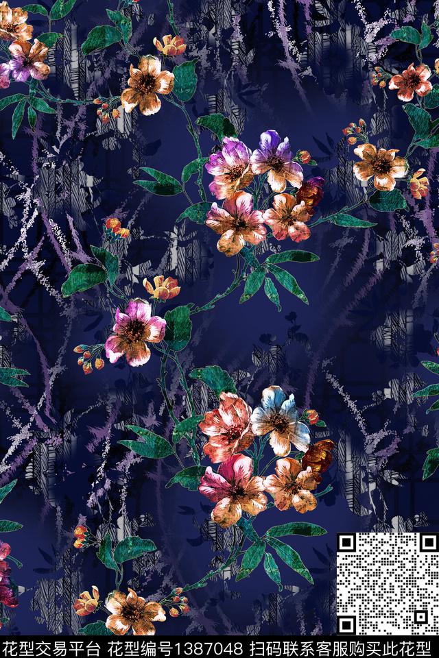 数码华亿平台抽象花卉花卉数码印花华亿平台下载（图片编号: 1387048） - 瓦栏（Walan）