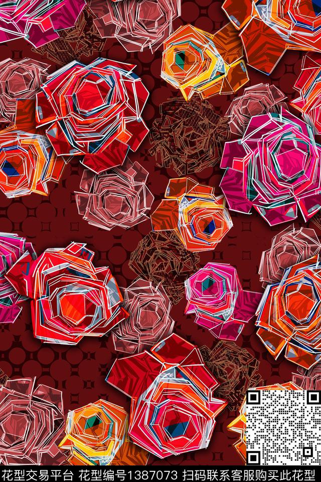 数码华亿平台抽象花卉花卉数码印花华亿平台下载（图片编号: 1387073） - 瓦栏（Walan）