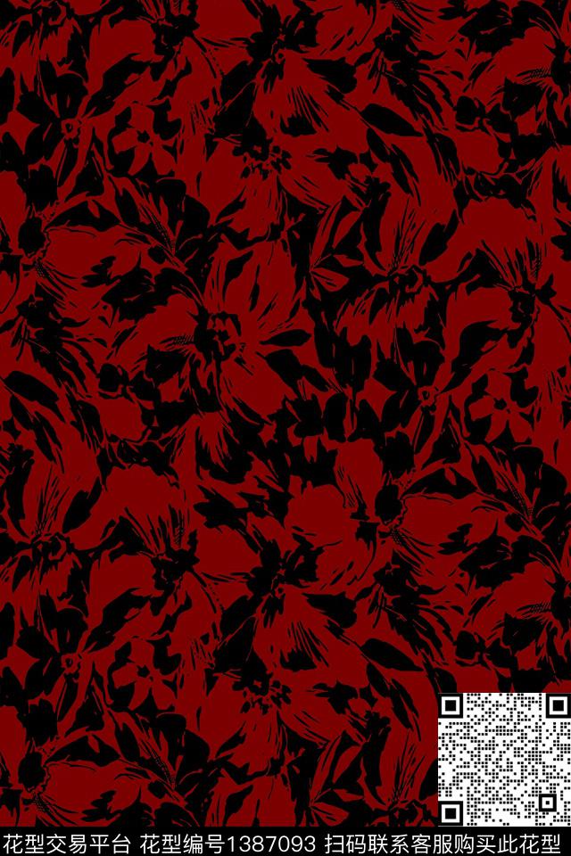 黑底花卉旗袍香云纱传统印花华亿平台下载（图片编号: 1387093） - 瓦栏（Walan）