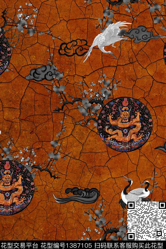 香云纱中国风真丝数码印花华亿平台下载（图片编号: 1387105） - 瓦栏（Walan）