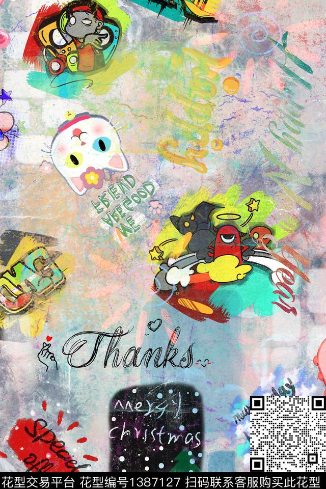 卡通派克服创意数码印花华亿平台下载（图片编号: 1387127） - 瓦栏（Walan）
