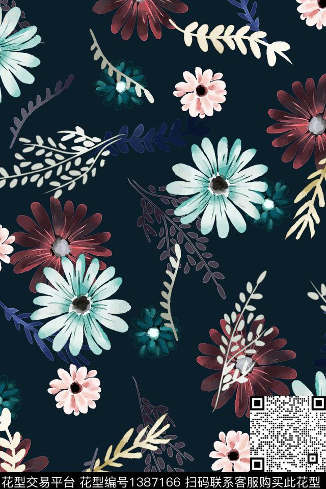 花卉配饰绿植树叶数码印花华亿平台下载（图片编号: 1387166） - 瓦栏（Walan）