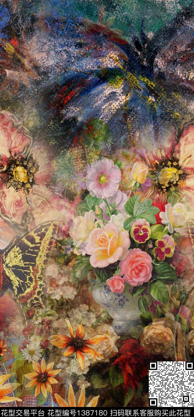 定位花花卉真丝数码印花华亿平台下载（图片编号: 1387180） - 瓦栏（Walan）
