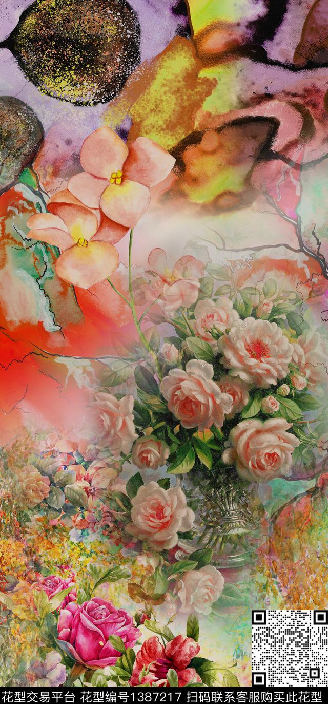 定位花花卉真丝数码印花华亿平台下载（图片编号: 1387217） - 瓦栏（Walan）