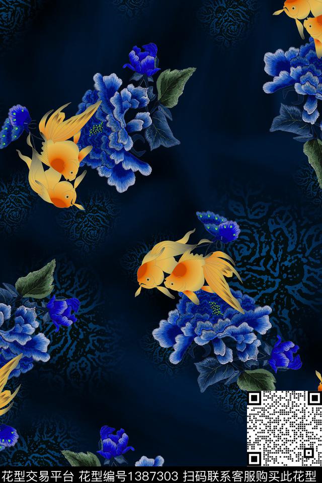 复古花卉旗袍数码印花华亿平台下载（图片编号: 1387303） - 瓦栏（Walan）