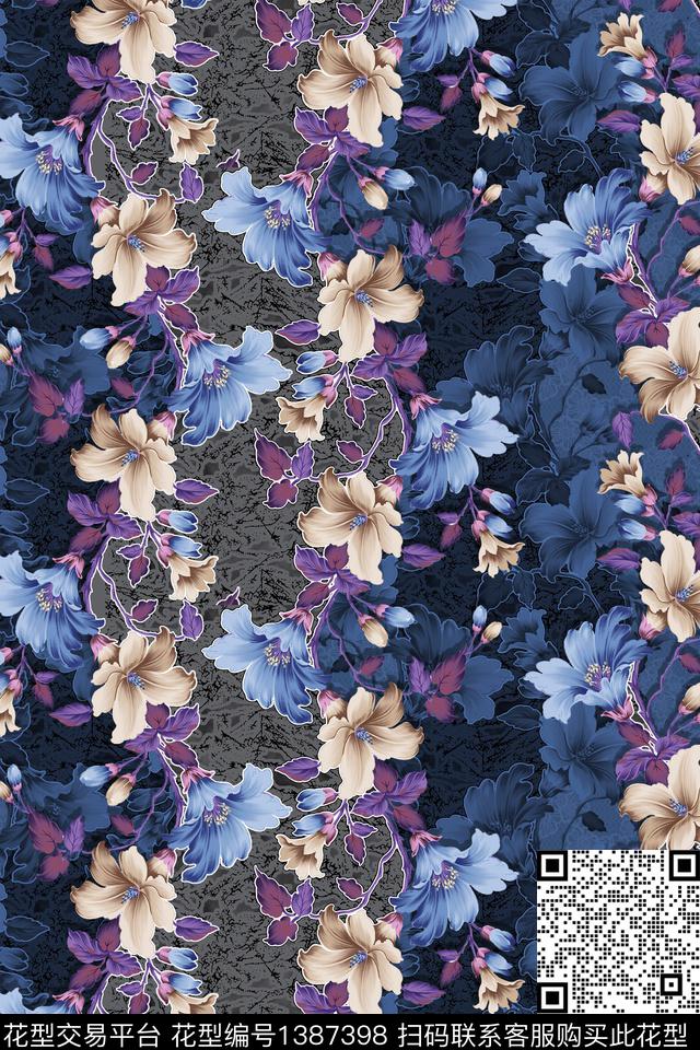 趋势华亿平台时尚花卉底纹肌理数码印花华亿平台下载（图片编号: 1387398） - 瓦栏（Walan）