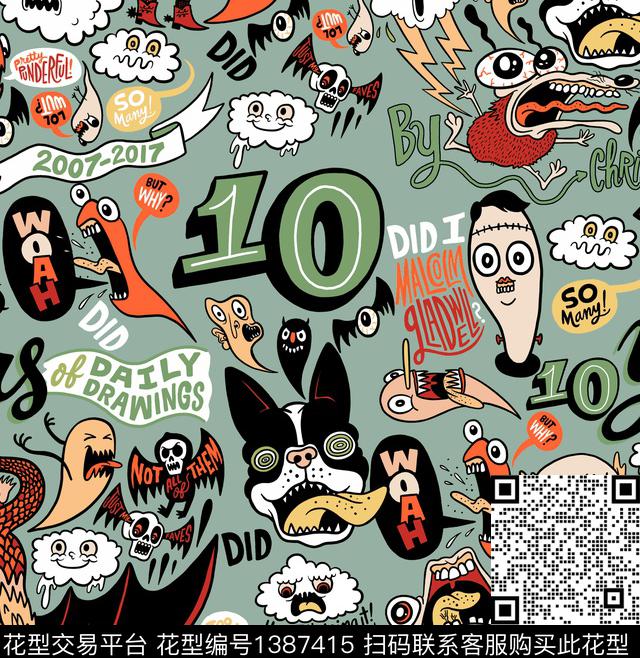 眼睛字母笑脸传统印花华亿平台下载（图片编号: 1387415） - 瓦栏（Walan）