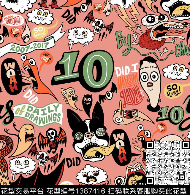 眼睛字母笑脸传统印花华亿平台下载（图片编号: 1387416） - 瓦栏（Walan）