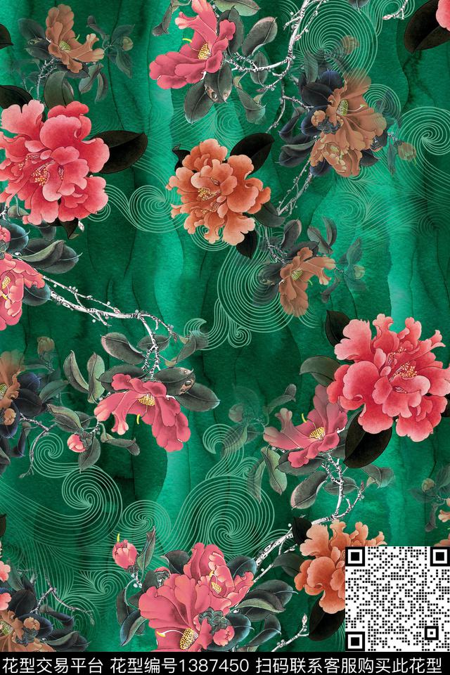 香云纱中国风底纹数码印花华亿平台下载（图片编号: 1387450） - 瓦栏（Walan）