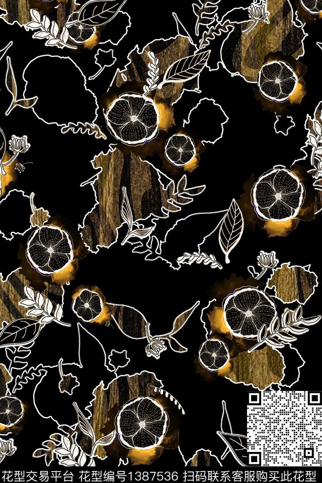 花卉雕印华亿平台混合拼接数码印花华亿平台下载（图片编号: 1387536） - 瓦栏（Walan）
