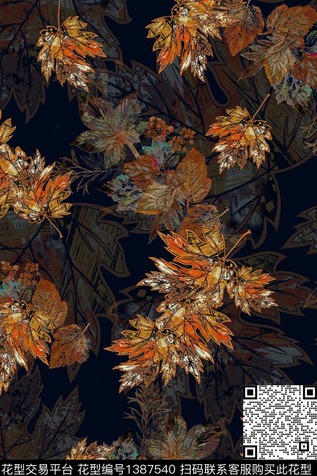 满版散花中老年绿植树叶数码印花华亿平台下载（图片编号: 1387540） - 瓦栏（Walan）