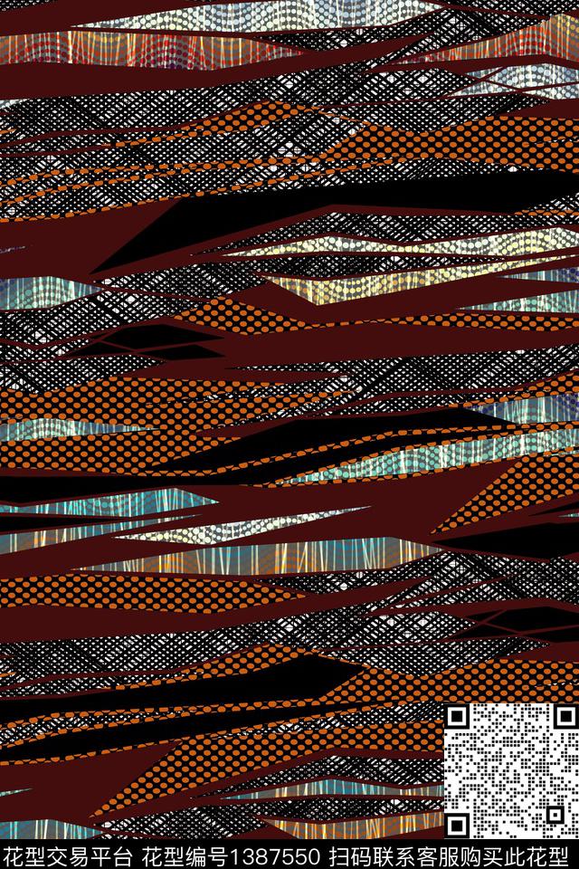 几何格子混合拼接数码印花华亿平台下载（图片编号: 1387550） - 瓦栏（Walan）