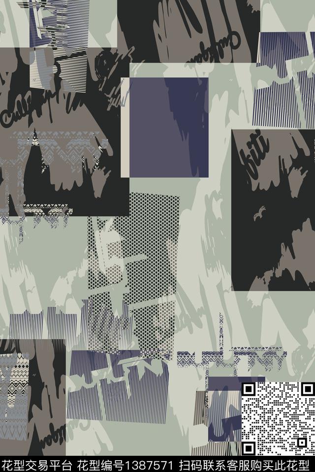 几何字母男装满版花传统印花华亿平台下载（图片编号: 1387571） - 瓦栏（Walan）