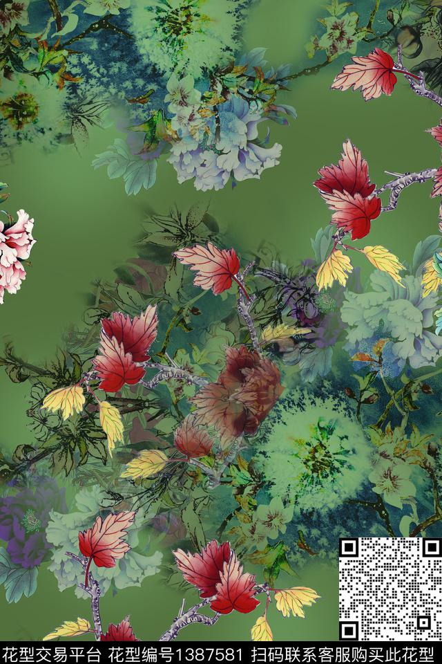 旗袍香云纱真丝数码印花华亿平台下载（图片编号: 1387581） - 瓦栏（Walan）