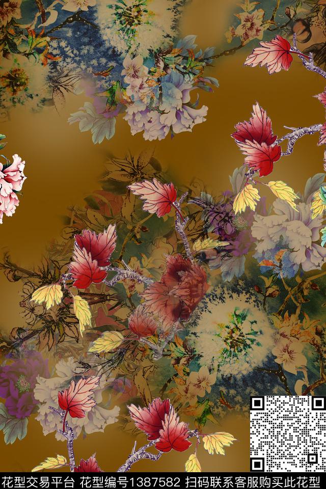 旗袍香云纱真丝数码印花华亿平台下载（图片编号: 1387582） - 瓦栏（Walan）