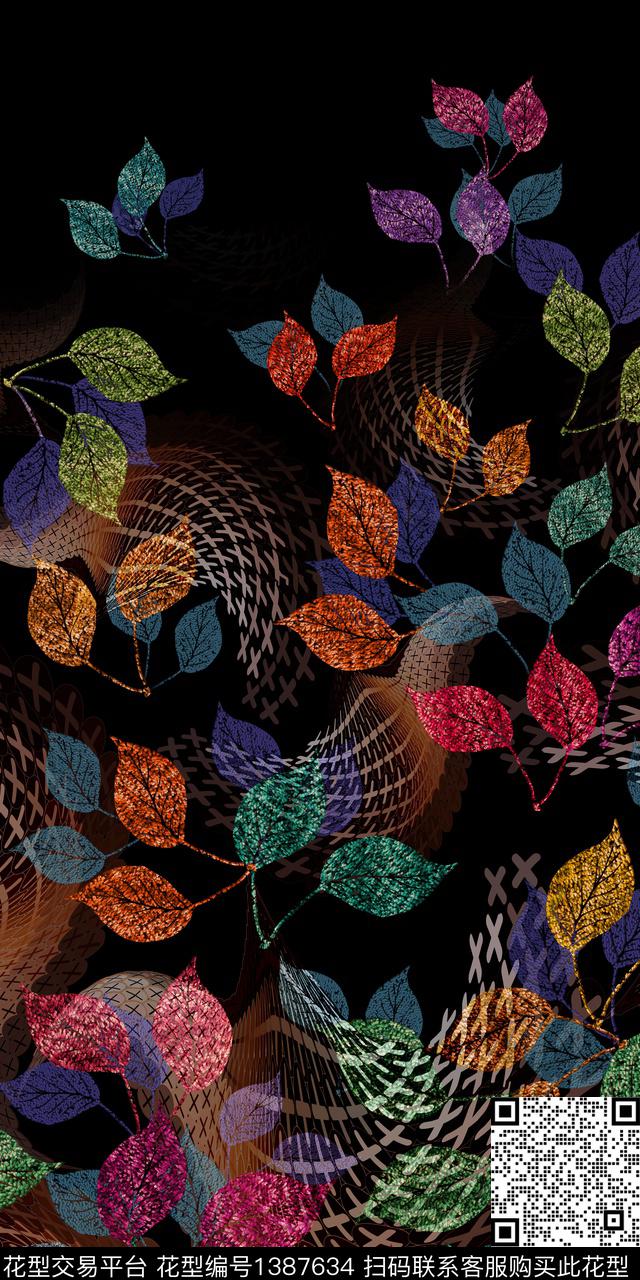 定位花数码华亿平台抽象花卉数码印花华亿平台下载（图片编号: 1387634） - 瓦栏（Walan）