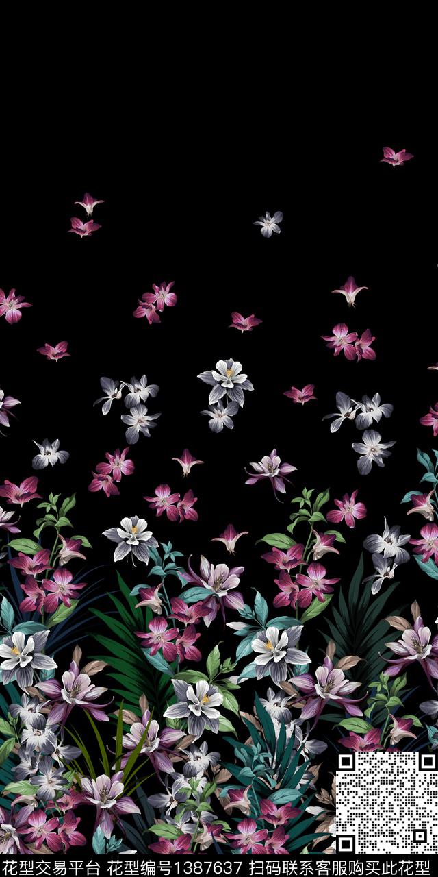 定位花数码华亿平台抽象花卉数码印花华亿平台下载（图片编号: 1387637） - 瓦栏（Walan）