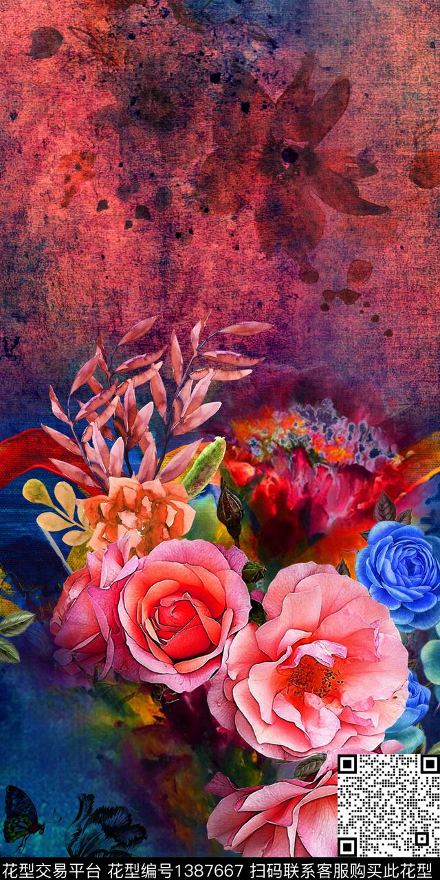 定位花油画华亿平台花卉数码印花华亿平台下载（图片编号: 1387667） - 瓦栏（Walan）