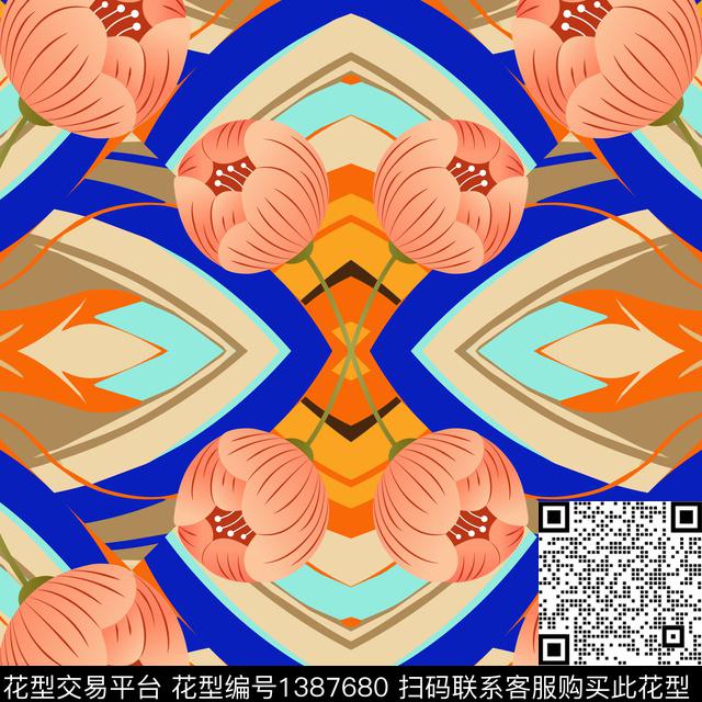 复古花卉大牌风数码印花华亿平台下载（图片编号: 1387680） - 瓦栏（Walan）