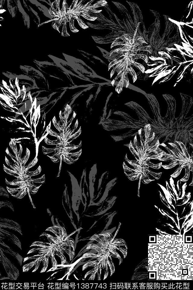 黑白华亿平台大牌风热带华亿平台数码印花华亿平台下载（图片编号: 1387743） - 瓦栏（Walan）