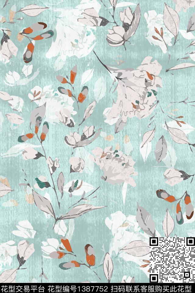 肌理抽象花卉花卉数码印花华亿平台下载（图片编号: 1387752） - 瓦栏（Walan）