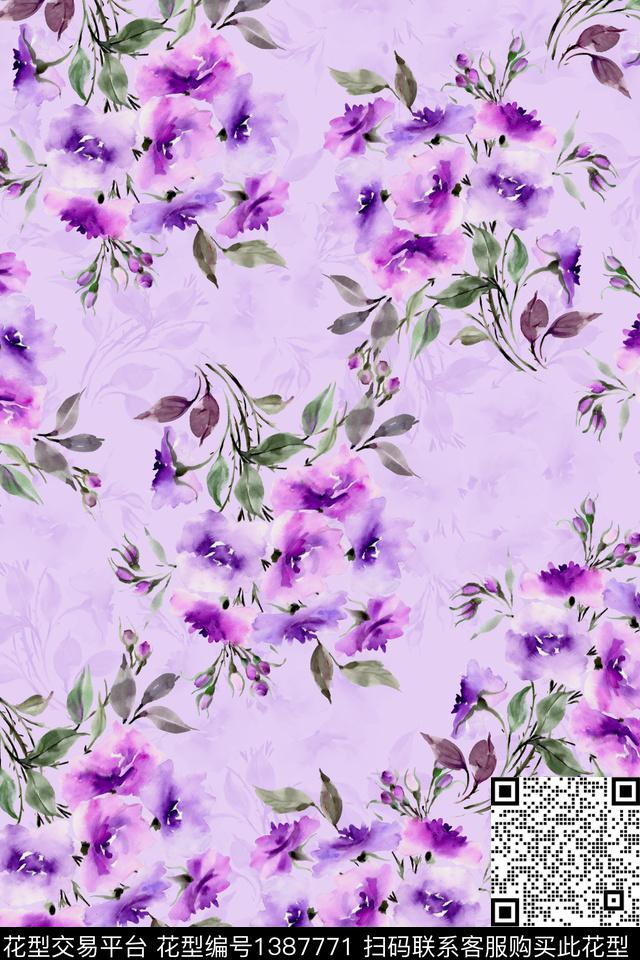 女装花卉手绘数码印花华亿平台下载（图片编号: 1387771） - 瓦栏（Walan）