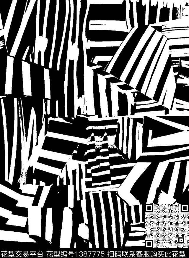 几何时尚真丝数码印花华亿平台下载（图片编号: 1387775） - 瓦栏（Walan）