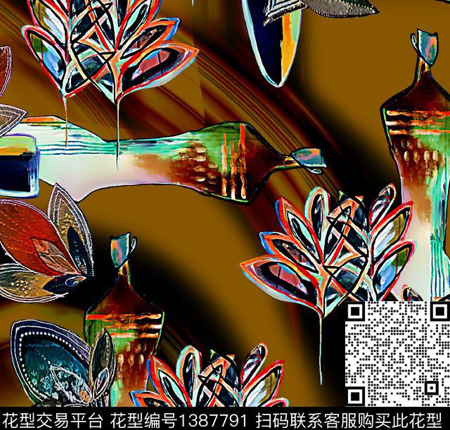 连衣裙抽象花卉女装传统印花华亿平台下载（图片编号: 1387791） - 瓦栏（Walan）