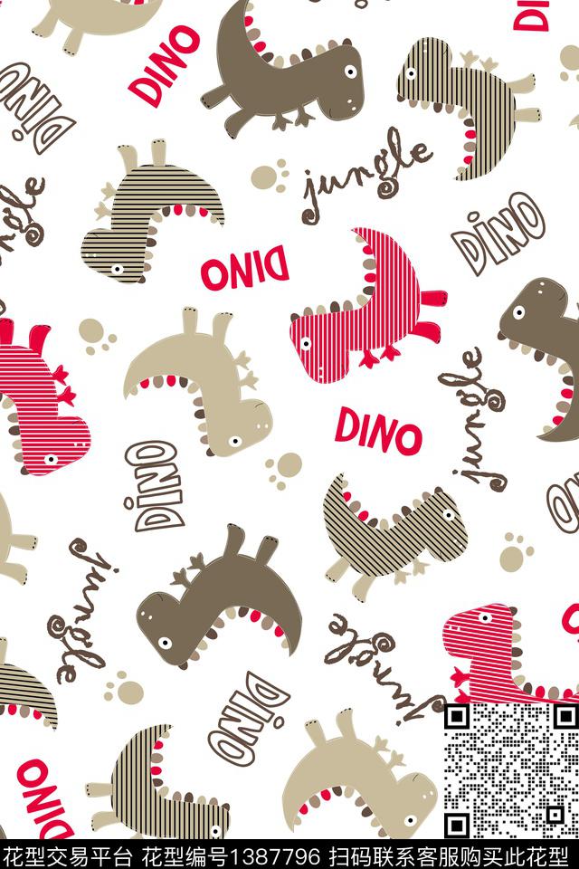 字母童装恐龙传统印花华亿平台下载（图片编号: 1387796） - 瓦栏（Walan）