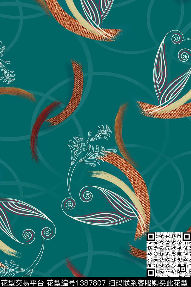 笔触纹理圆形数码印花华亿平台下载（图片编号: 1387807） - 瓦栏（Walan）