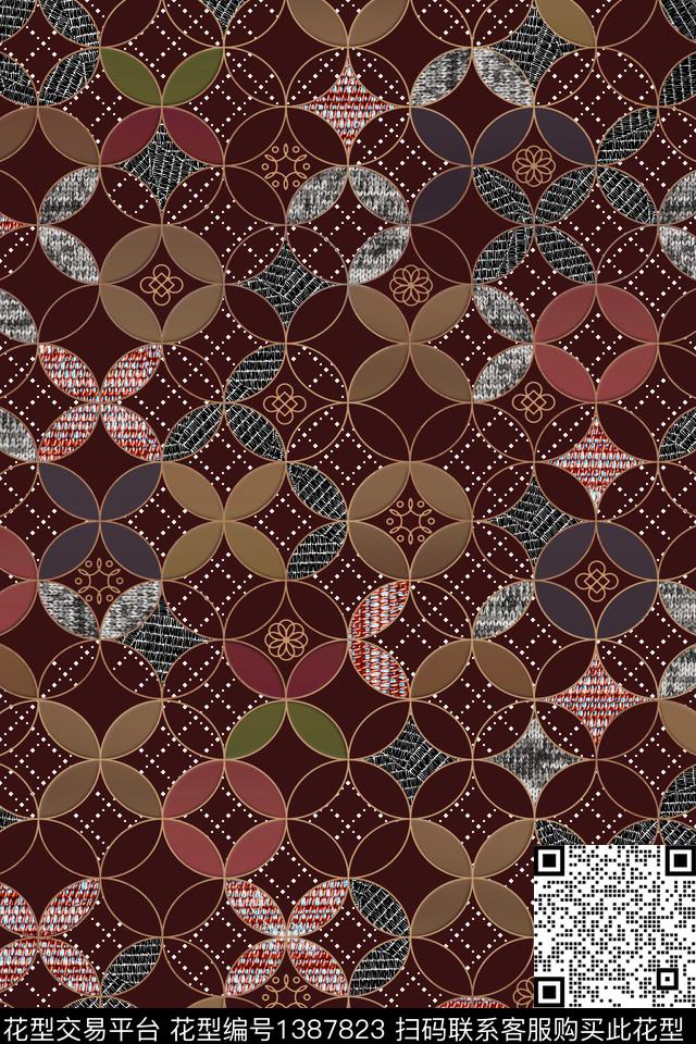 几何纹理圆形数码印花华亿平台下载（图片编号: 1387823） - 瓦栏（Walan）