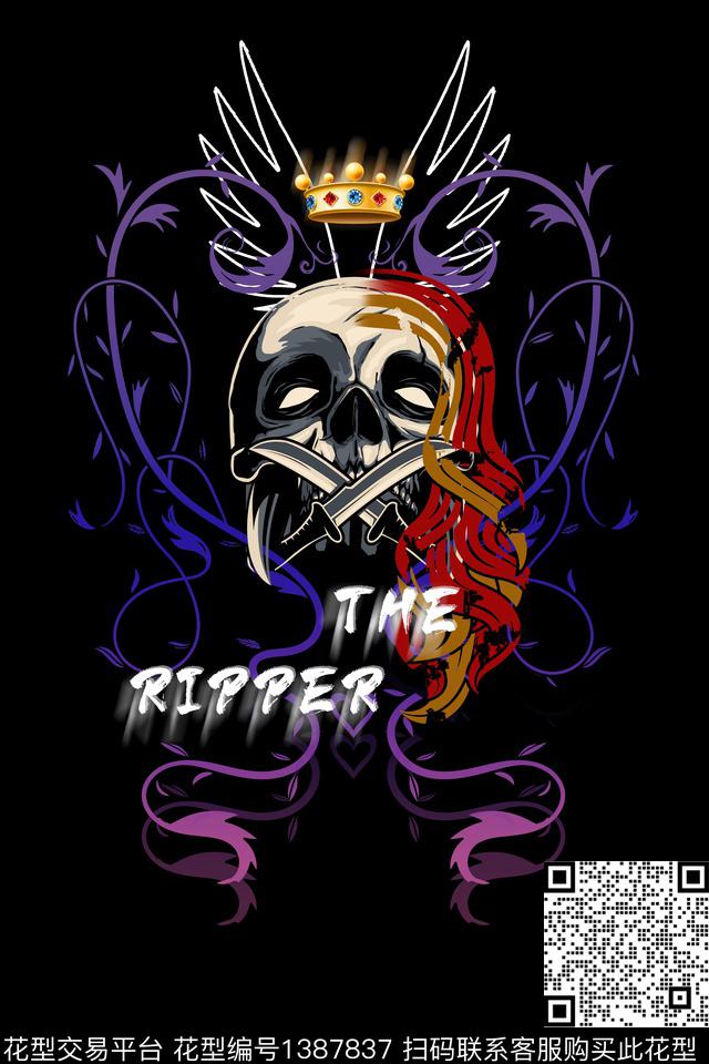 字母翅膀骷髅数码印花华亿平台下载（图片编号: 1387837） - 瓦栏（Walan）