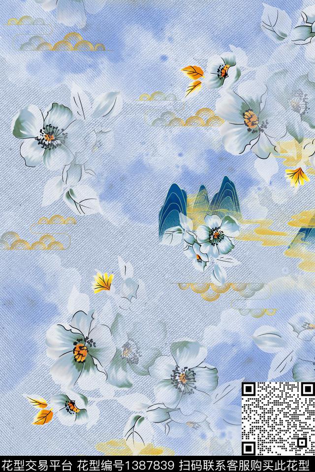 底纹花卉山峰数码印花华亿平台下载（图片编号: 1387839） - 瓦栏（Walan）