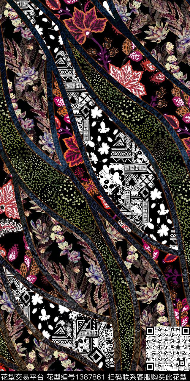 几何数码华亿平台抽象花卉数码印花华亿平台下载（图片编号: 1387861） - 瓦栏（Walan）