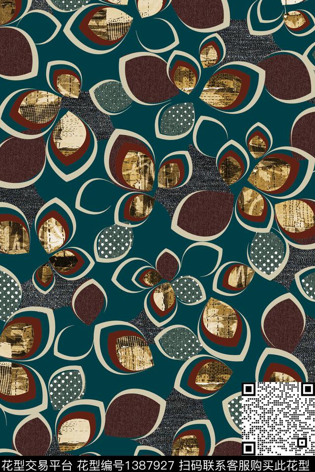 几何混合拼接点线面传统印花华亿平台下载（图片编号: 1387927） - 瓦栏（Walan）