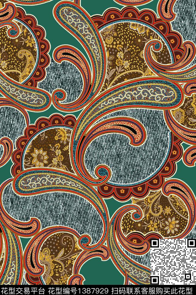 几何佩斯利混合拼接数码印花华亿平台下载（图片编号: 1387929） - 瓦栏（Walan）
