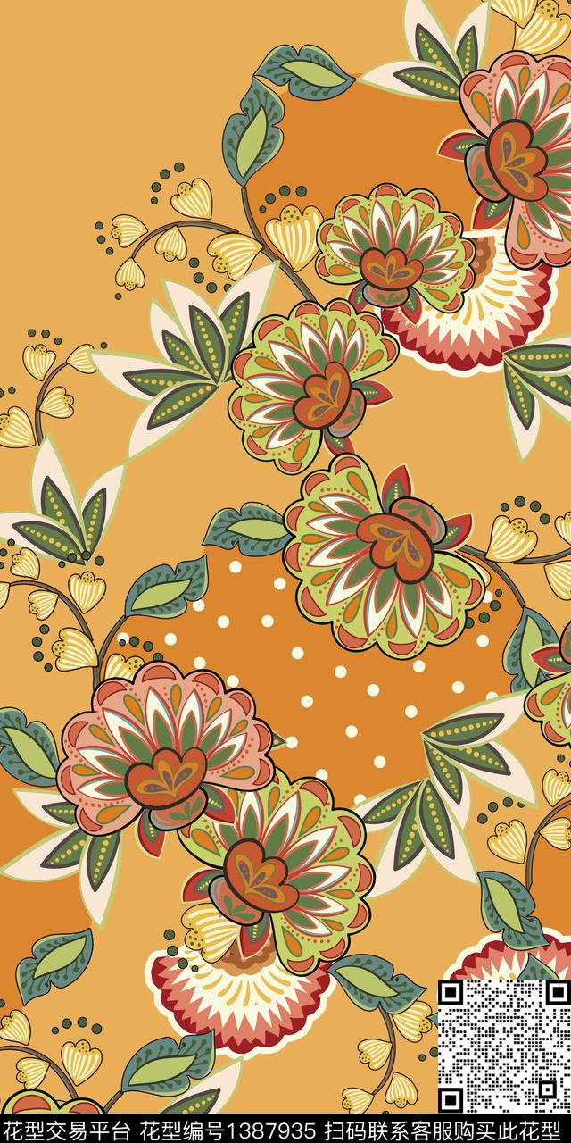 定位花花卉中东花传统印花华亿平台下载（图片编号: 1387935） - 瓦栏（Walan）
