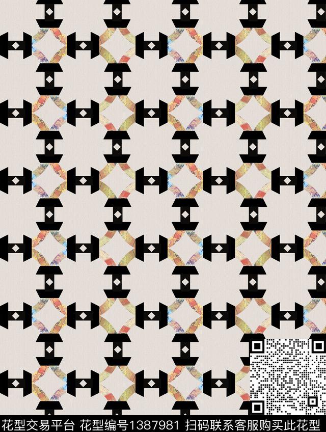 几何肌理复古数码印花华亿平台下载（图片编号: 1387981） - 瓦栏（Walan）