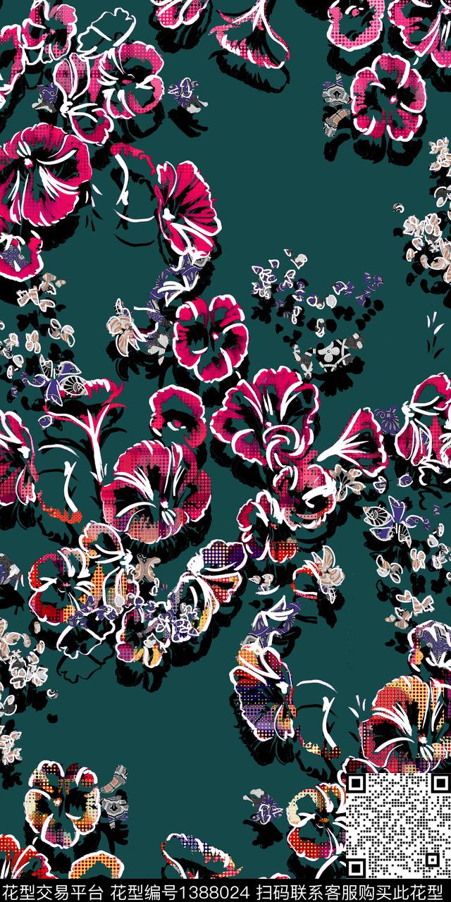 数码华亿平台抽象花卉花卉数码印花华亿平台下载（图片编号: 1388024） - 瓦栏（Walan）